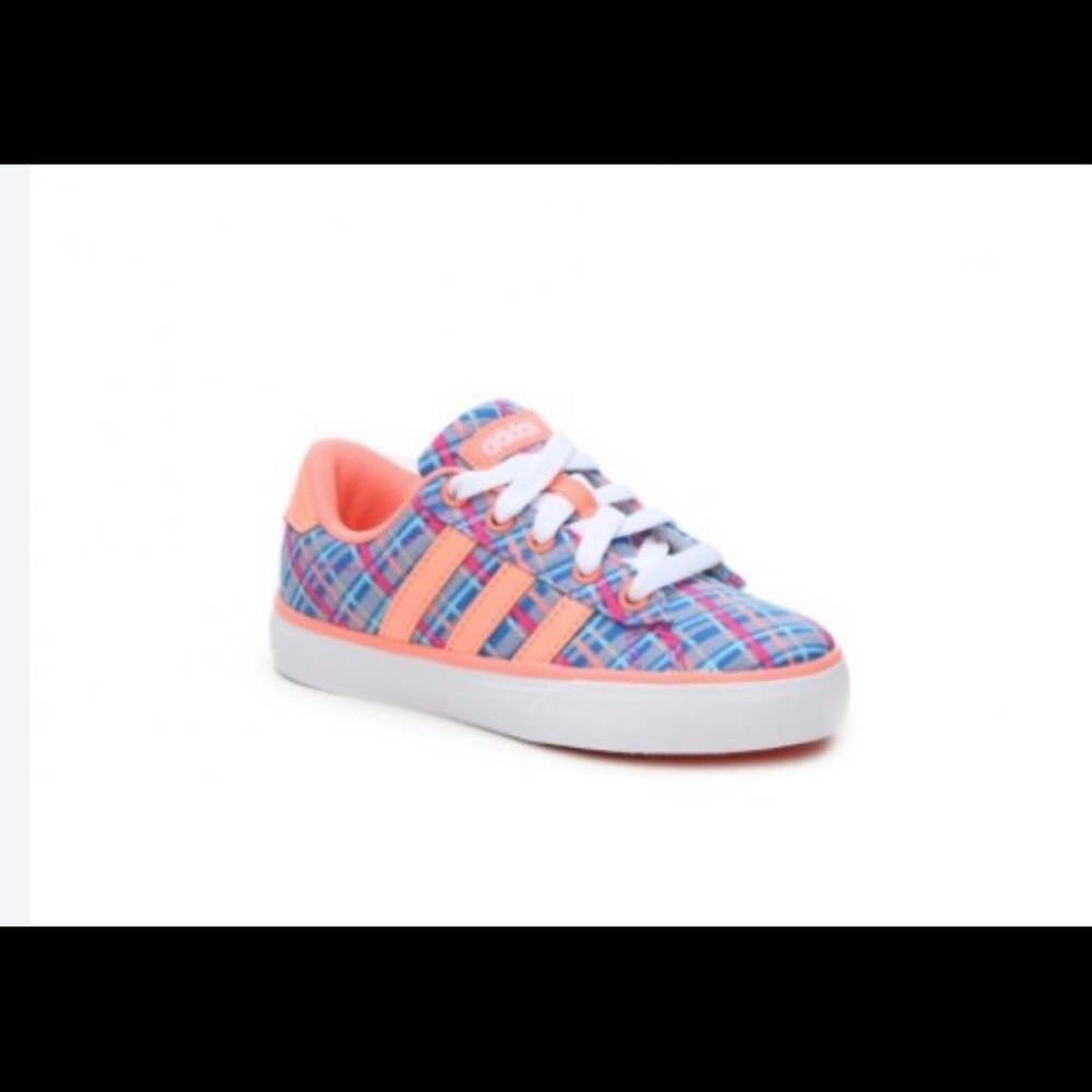 Adidas kids Neo comfort shoes sz3 blue peach plaid